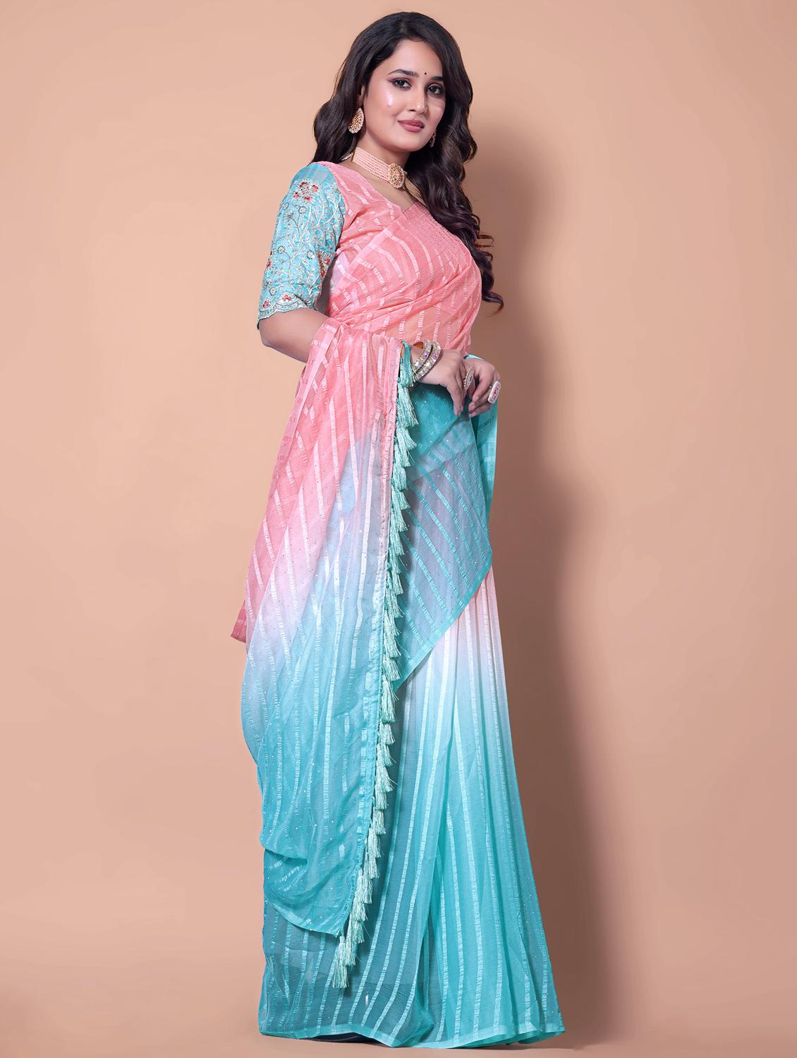 women ombre printed embellished saree with blouse - 21982174 - Standard Image - 1