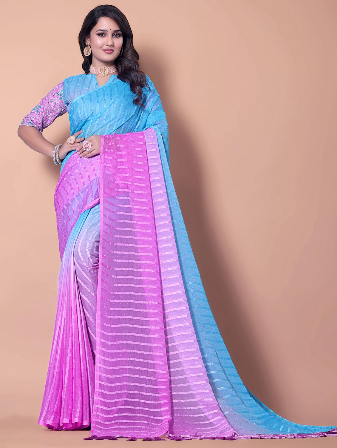 women ombre printed embellished saree with blouse - 21982175 -  Zoom Image - 0