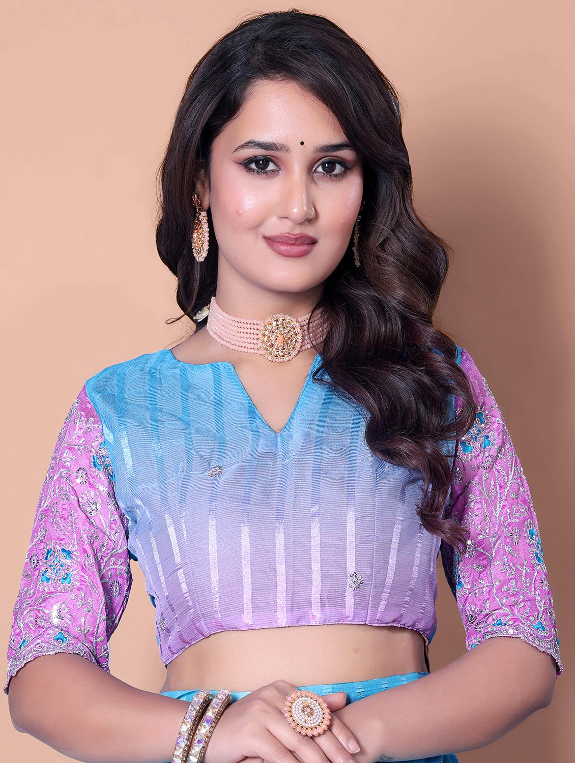 women ombre printed embellished saree with blouse - 21982175 - Standard Image - 4