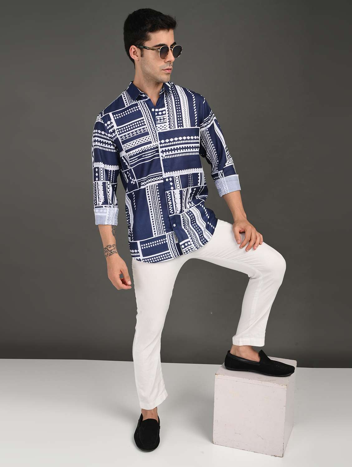 men printed long sleeve regular fit casual shirt - 21982179 -  Standard Image - 1