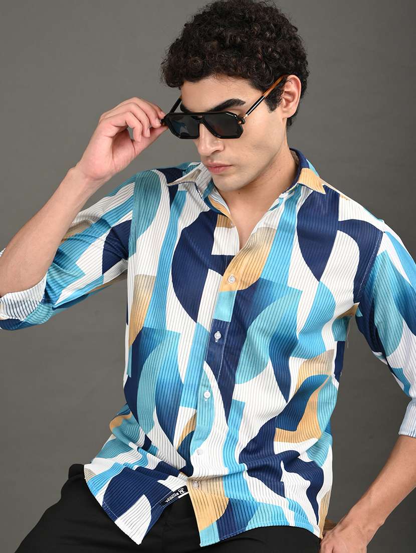 men printed long sleeve regular fit casual shirt