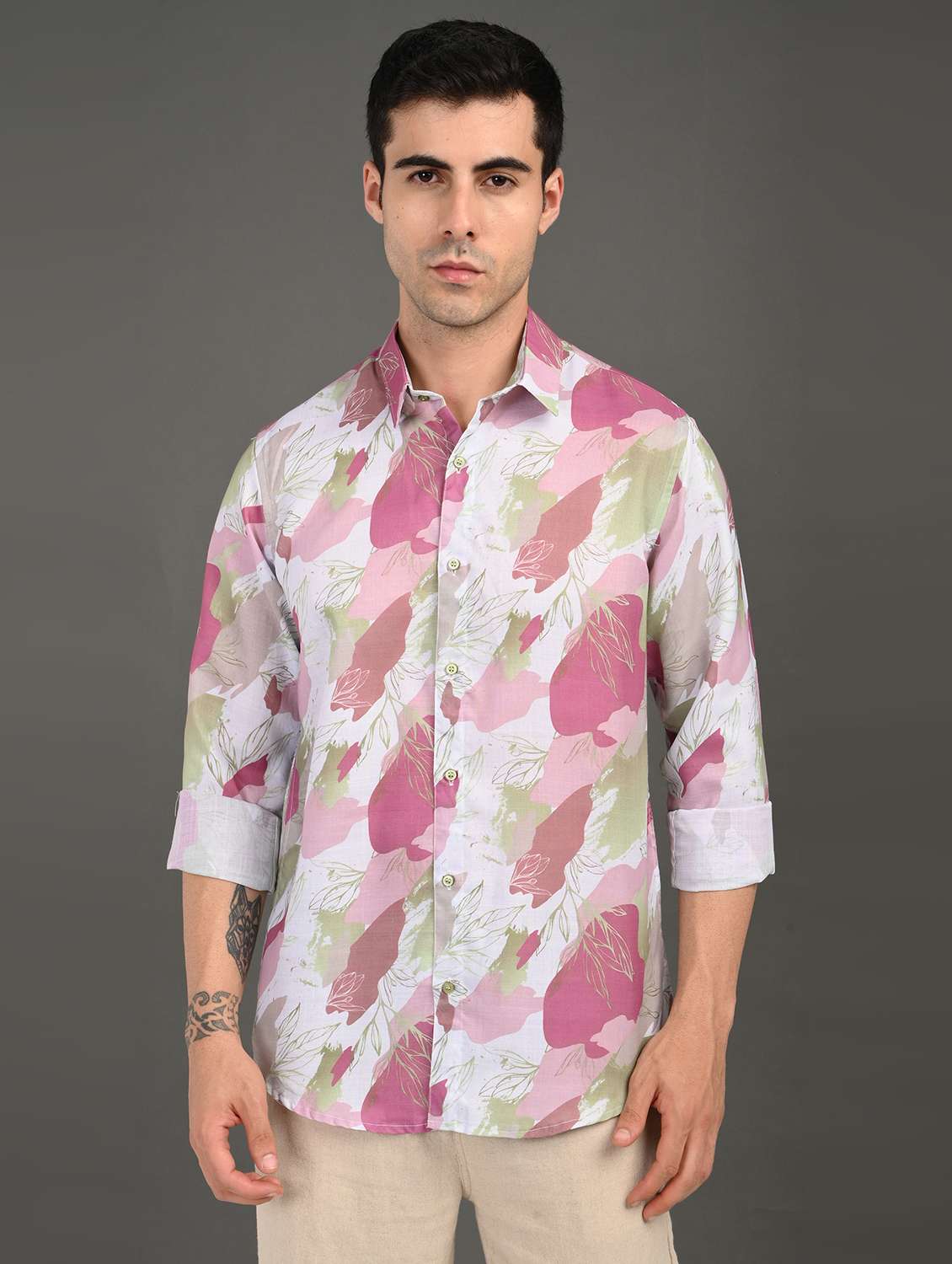 men printed long sleeve regular fit casual shirt - 21982215 -  Standard Image - 1