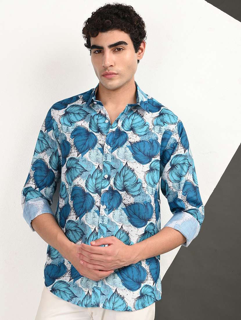 men printed long sleeve regular fit casual shirt
