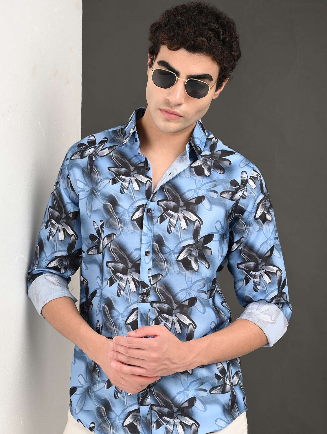men printed long sleeve regular fit casual shirt