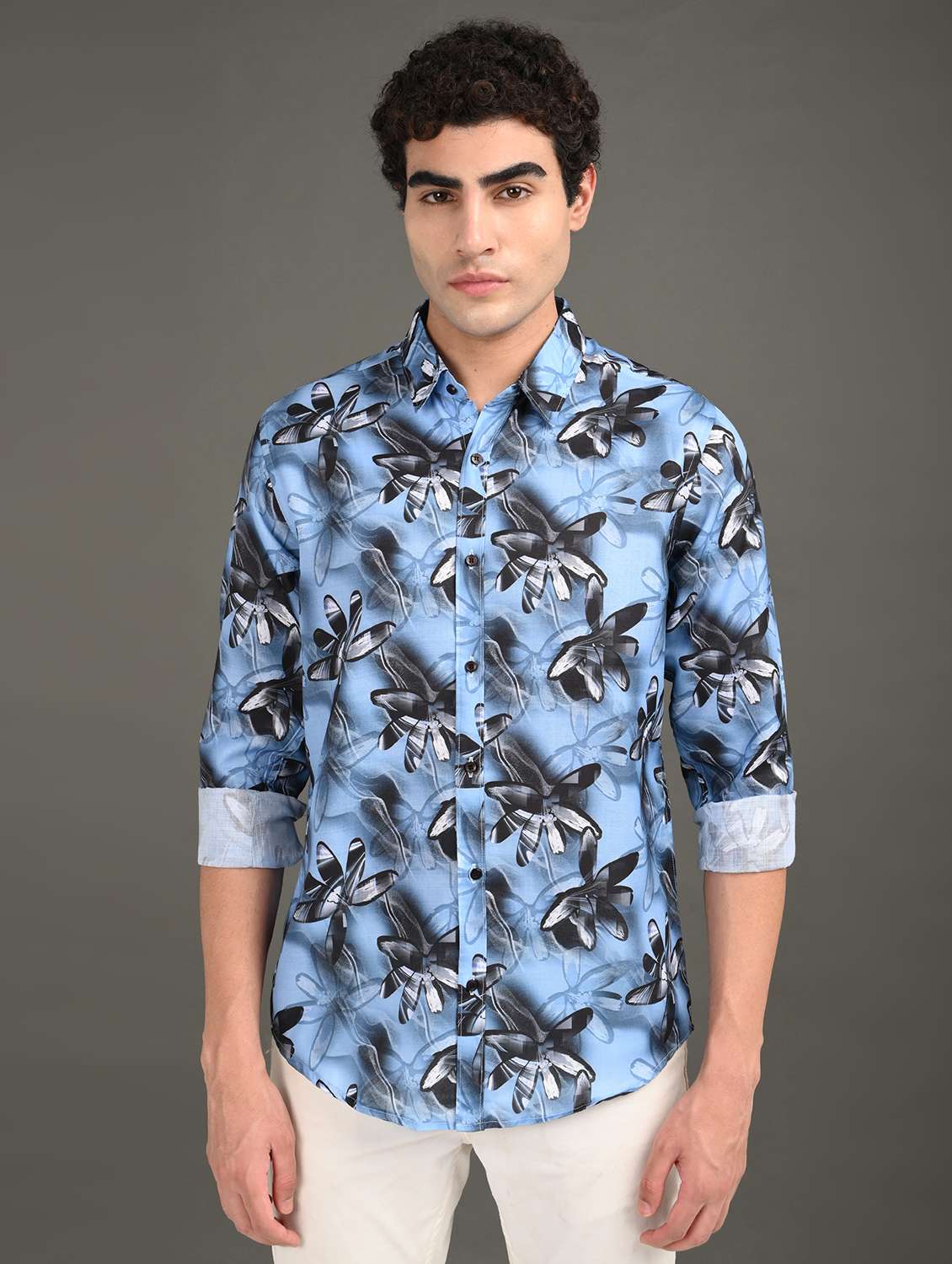 men printed long sleeve regular fit casual shirt - 21982221 -  Standard Image - 1