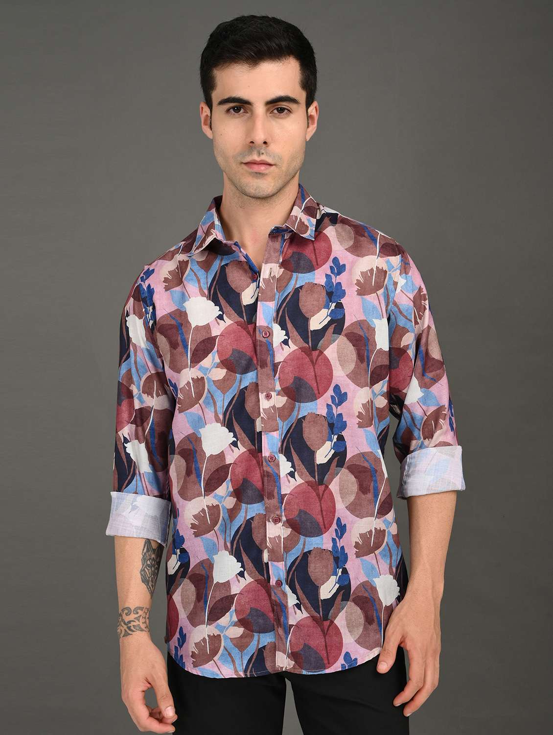 men printed long sleeve regular fit casual shirt