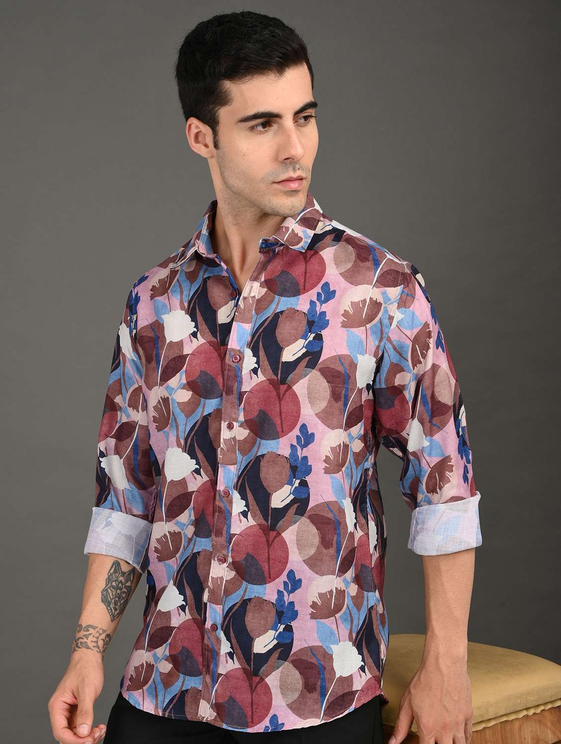 men printed long sleeve regular fit casual shirt - 21982222 -  Standard Image - 1