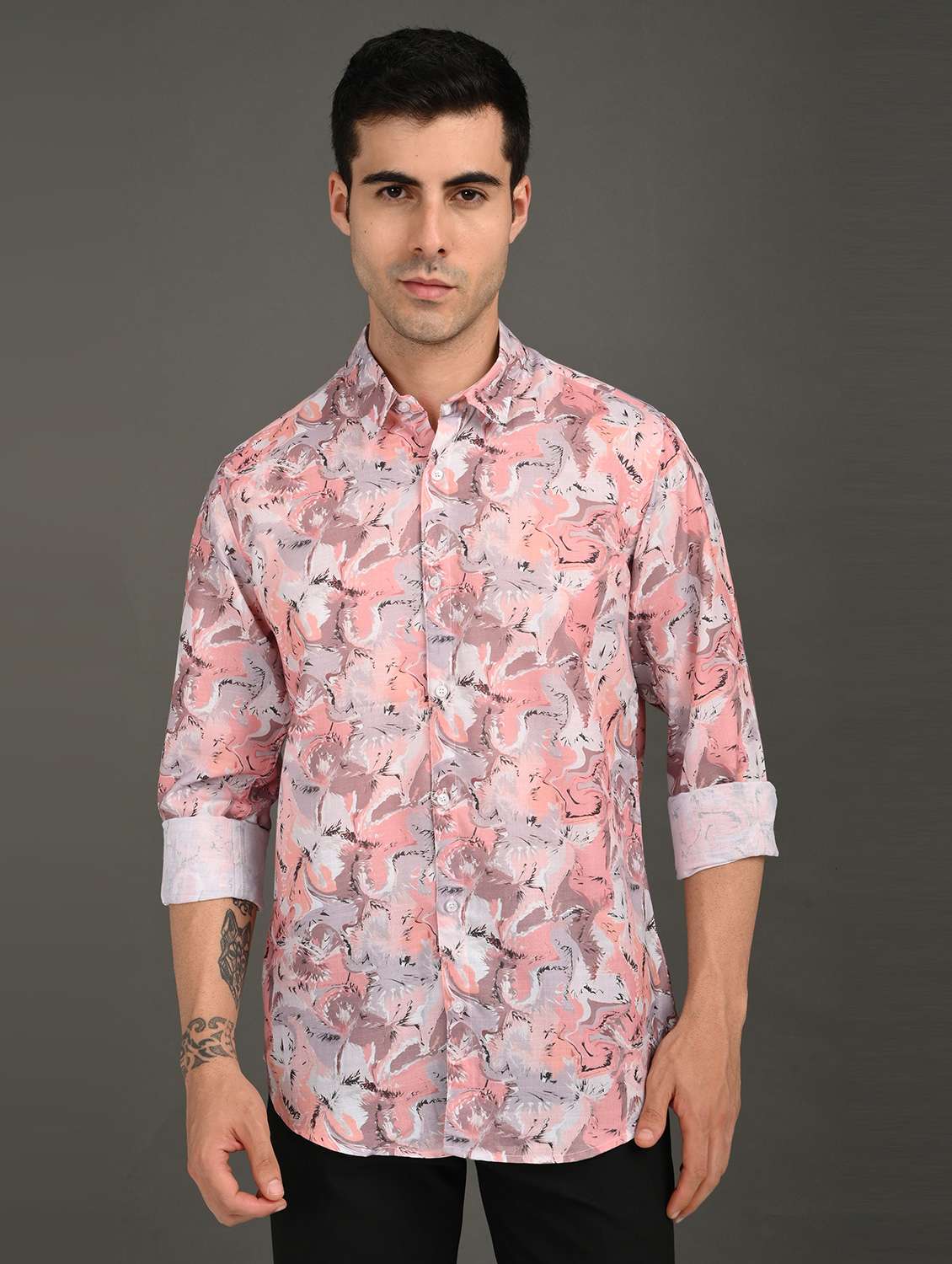 men printed long sleeve regular fit casual shirt - 21982225 -  Standard Image - 1