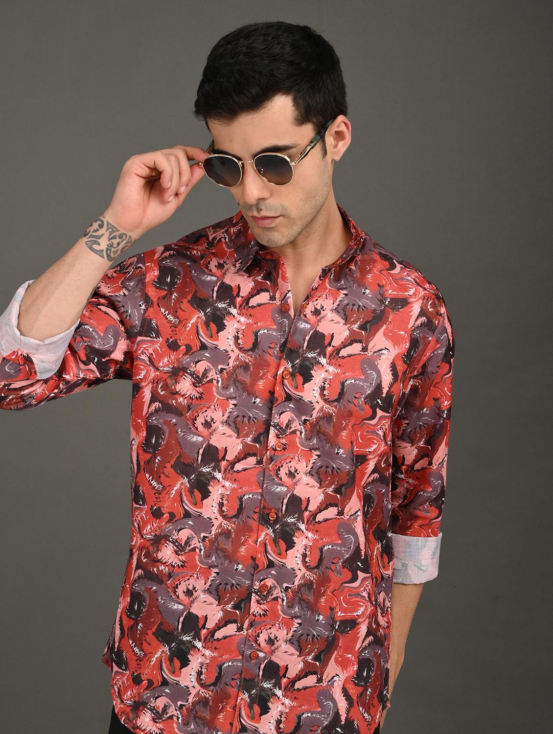 men printed long sleeve regular fit casual shirt