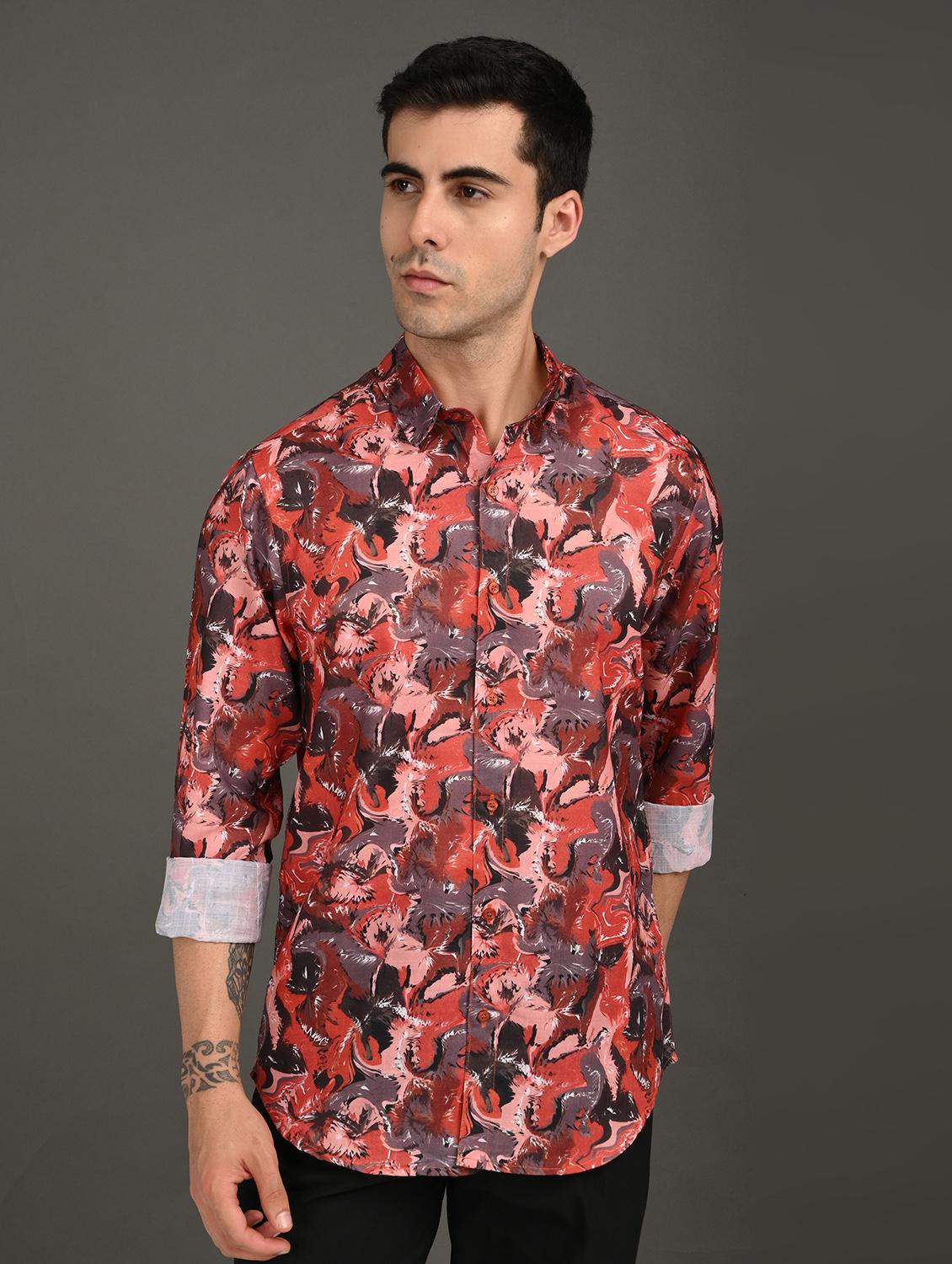 men printed long sleeve regular fit casual shirt - 21982226 -  Standard Image - 1