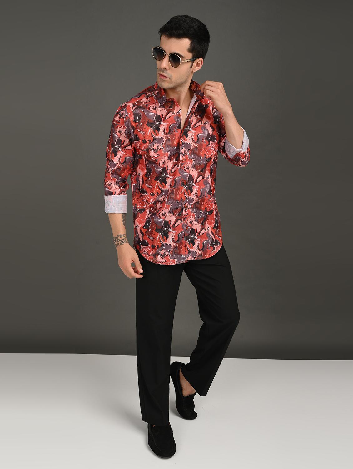 men printed long sleeve regular fit casual shirt - 21982226 - Standard Image - 4