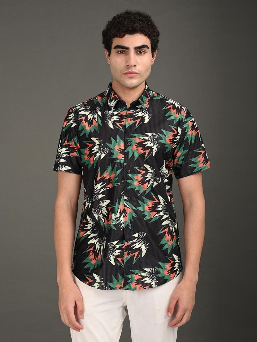 men printed short sleeve regular fit casual shirt - 21982237 - Standard Image - 1