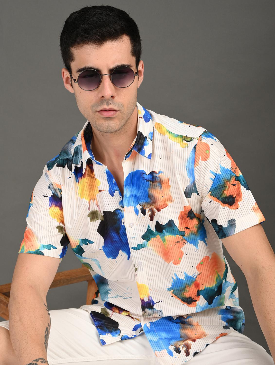 men printed short sleeve regular fit casual shirt - 21982240 -  Zoom Image - 0