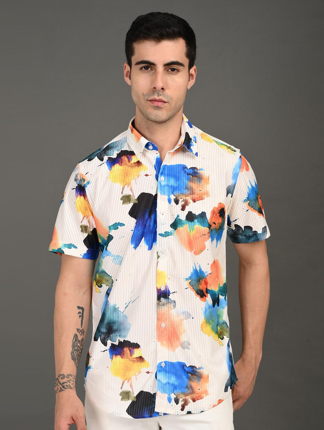 men printed short sleeve regular fit casual shirt - 21982240 -  Standard Image - 1