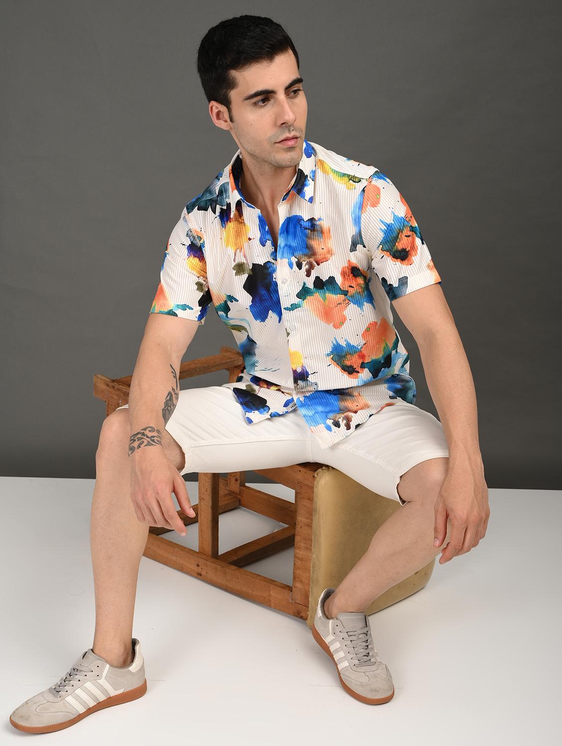 men printed short sleeve regular fit casual shirt - 21982240 - Standard Image - 4