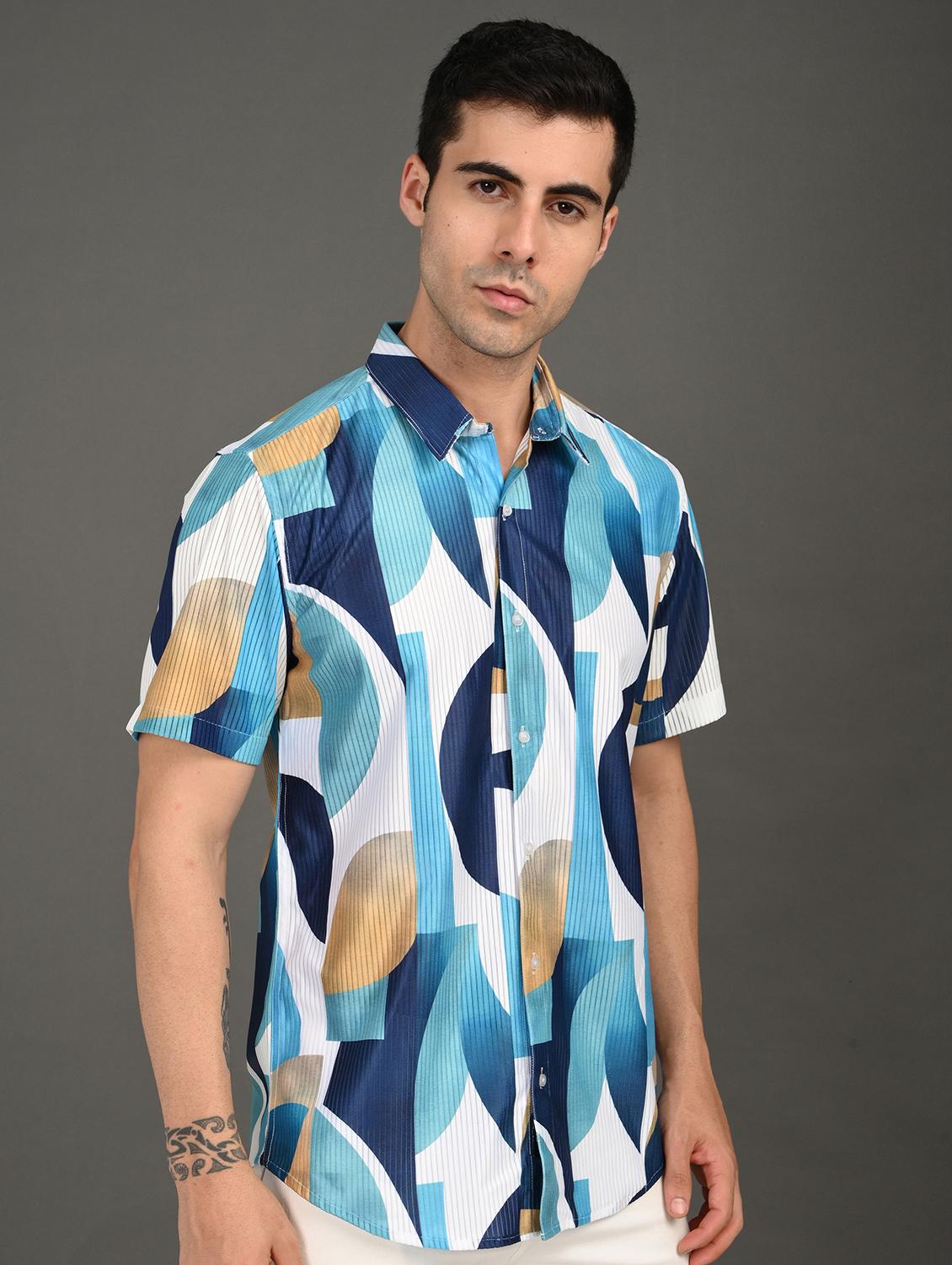 men printed short sleeve regular fit casual shirt - 21982245 - Standard Image - 1