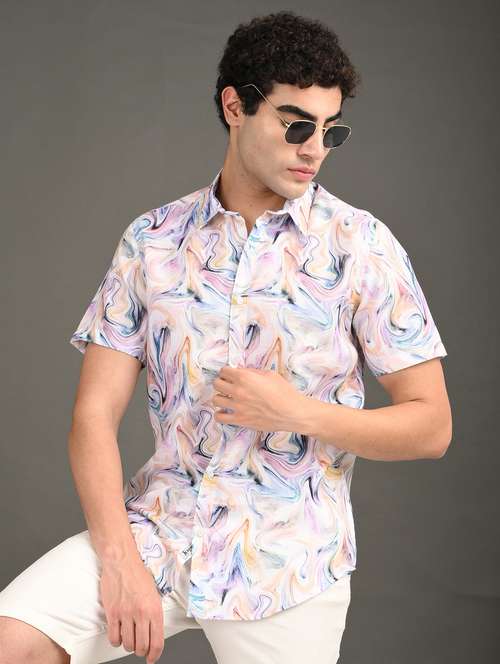 men printed short sleeve regular fit casual shirt - 21982246 -  Standard Image - 0