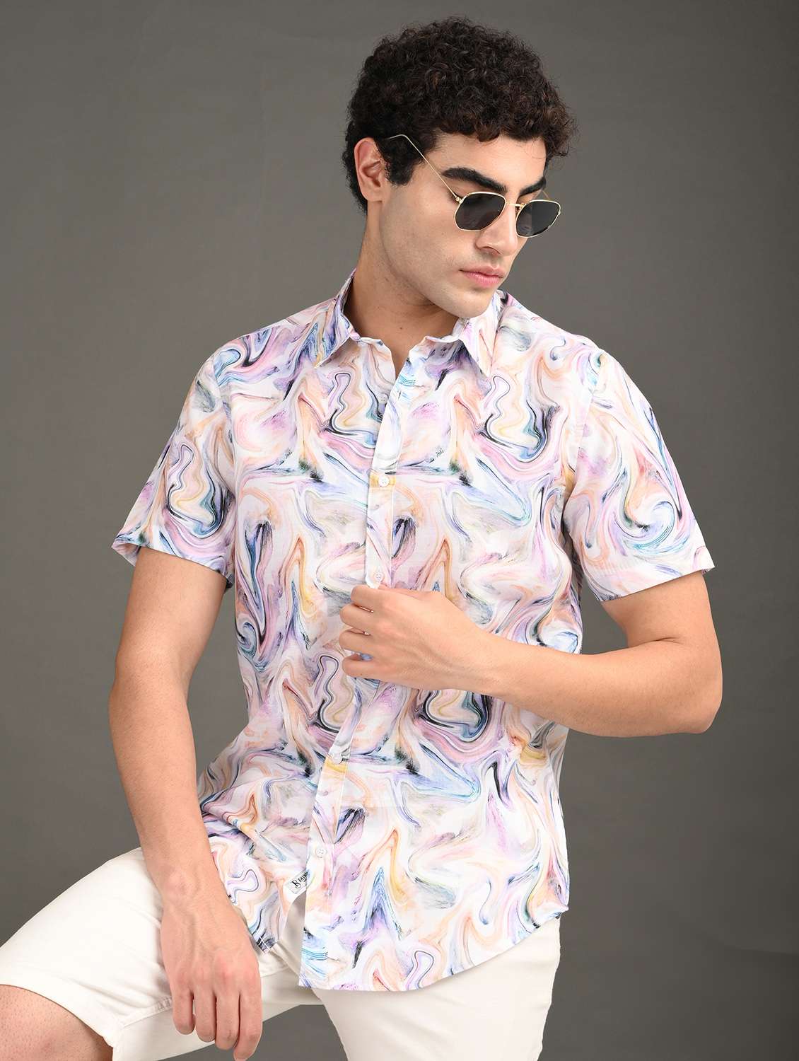 men printed short sleeve regular fit casual shirt