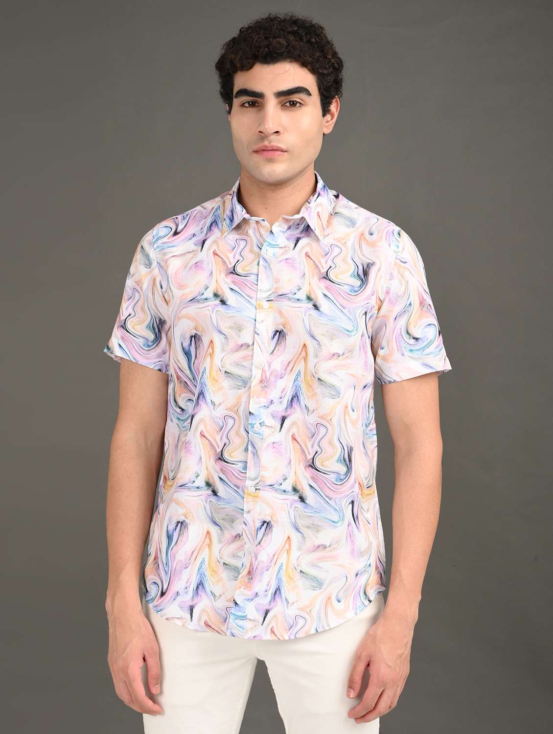 men printed short sleeve regular fit casual shirt - 21982246 - Standard Image - 1