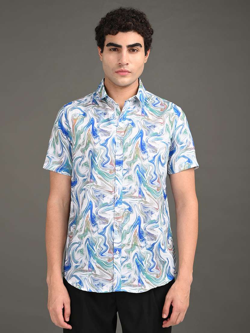 men printed short sleeve regular fit casual shirt - 21982248 -  Standard Image - 1