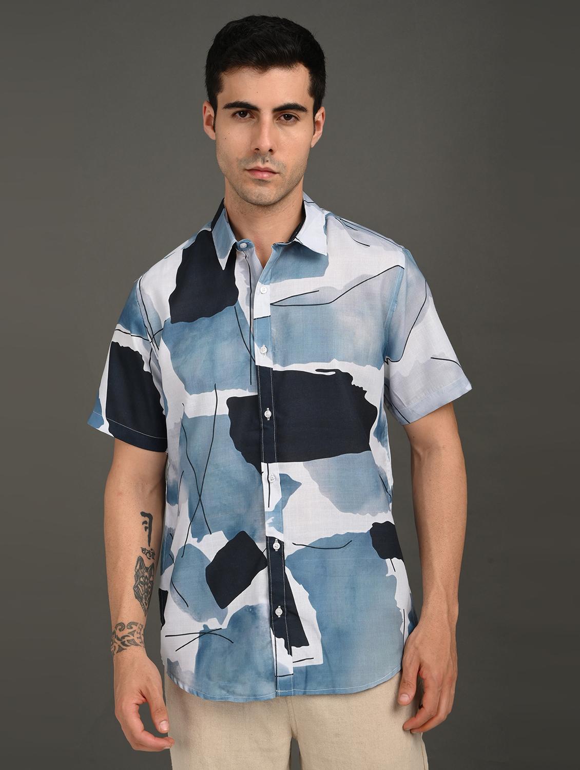 men printed short sleeve regular fit casual shirt - 21982249 - Standard Image - 1