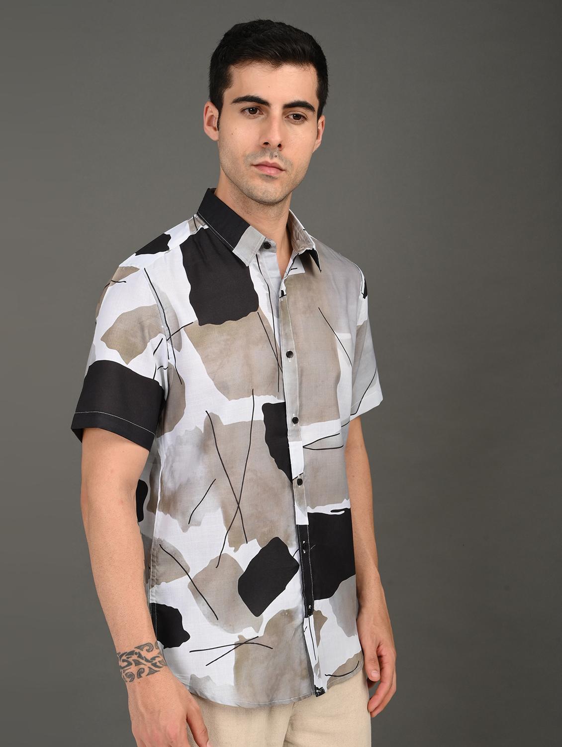 men printed short sleeve regular fit casual shirt - 21982250 -  Standard Image - 1