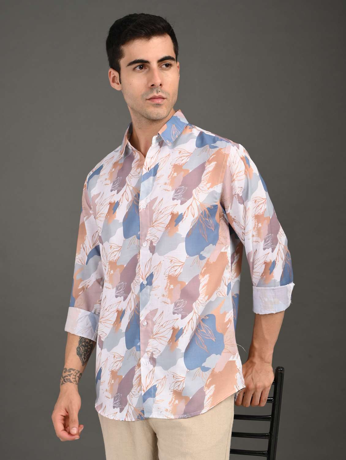 men printed long sleeve regular fit casual shirt - 21982251 -  Standard Image - 1