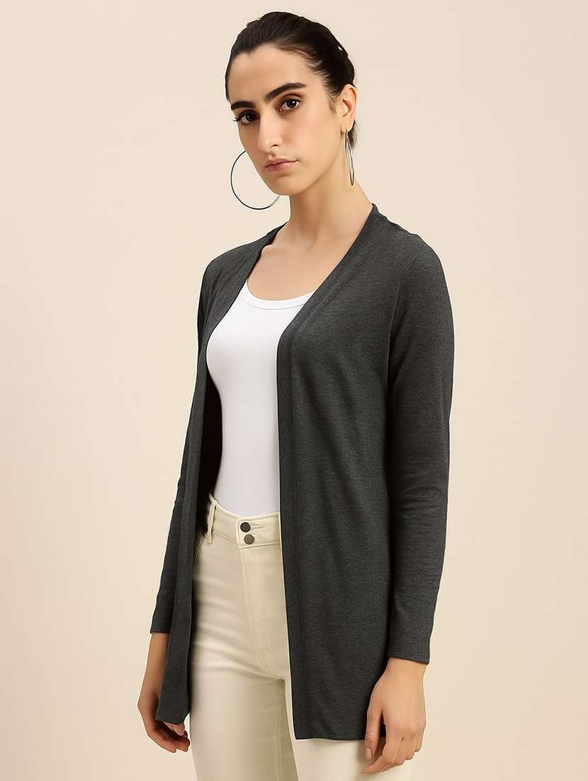 women grey solid long sleeve regular shrug - 21982253 -  Standard Image - 1