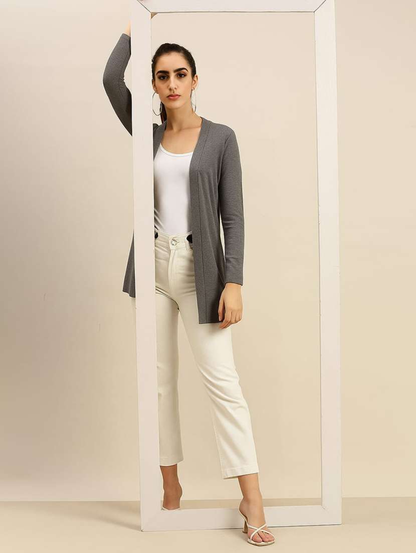 women grey solid long sleeve regular shrug - 21982253 -  Standard Image - 4