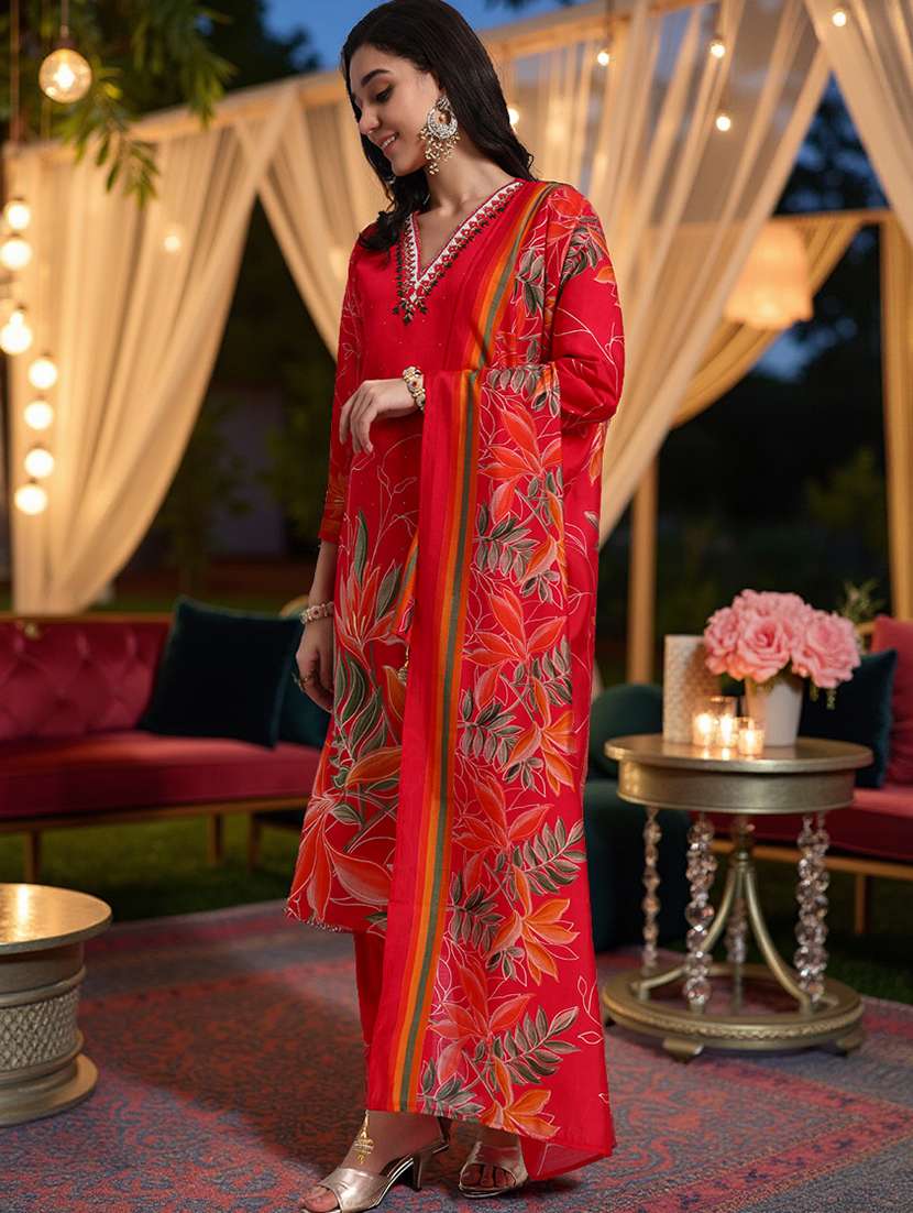 women three quarter sleeve kurta pant with dupatta set - 21982269 -  Standard Image - 1