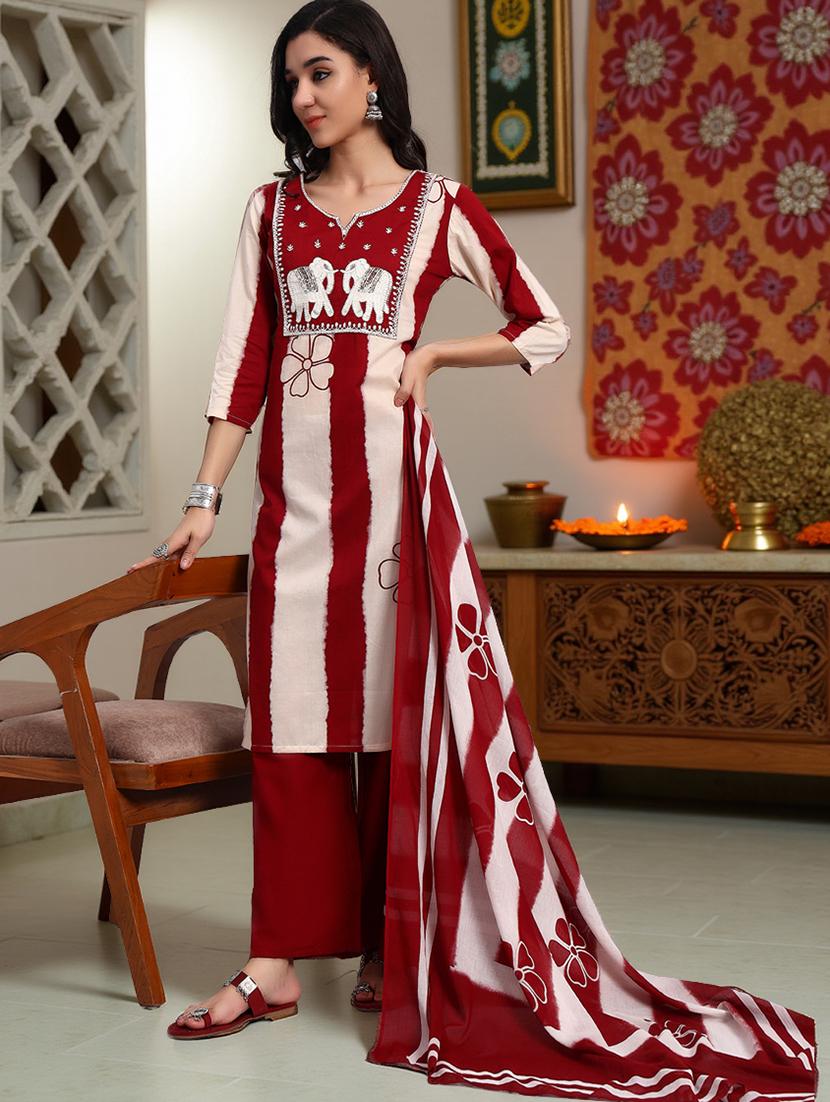 women three quarter sleeve kurta pant with dupatta set - 21982271 -  Standard Image - 1