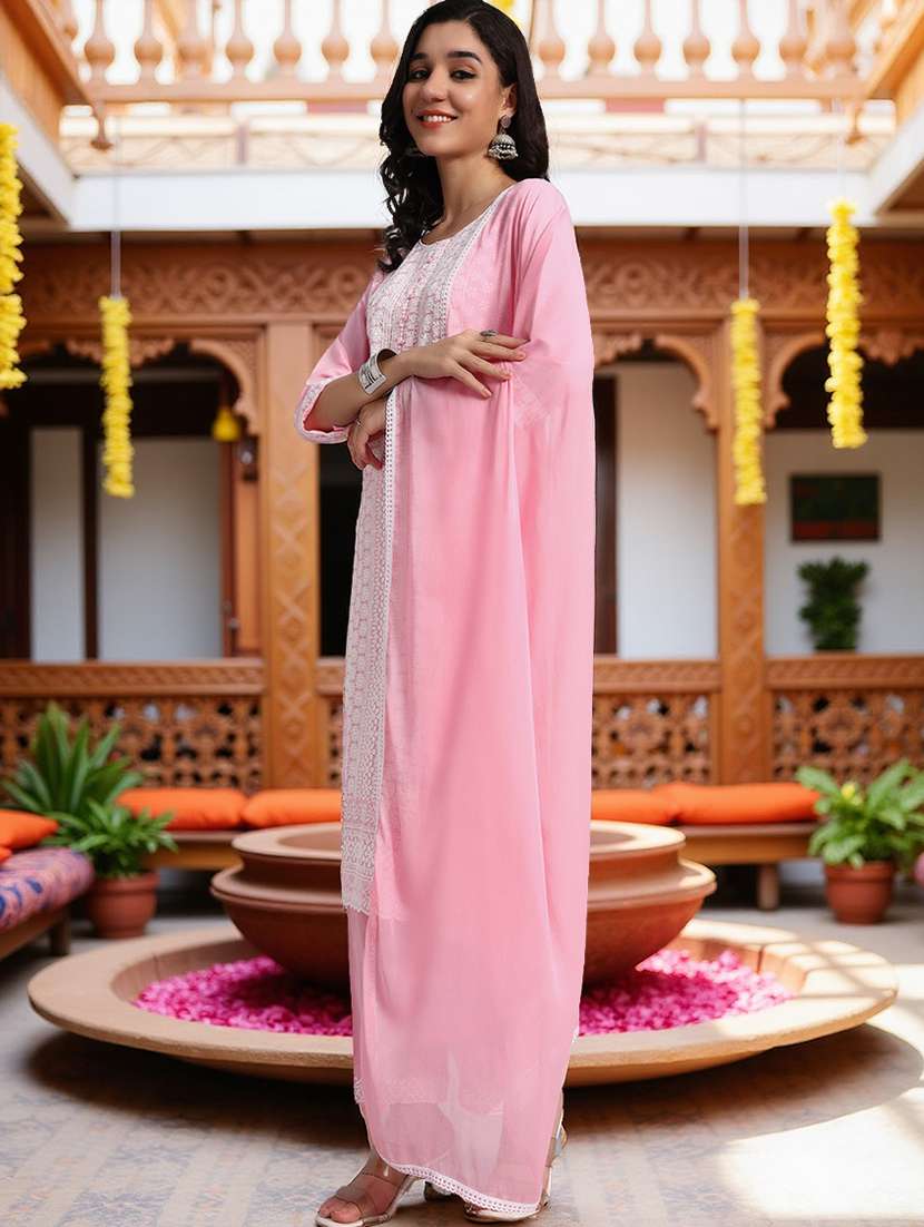 women three quarter sleeve kurta pant with dupatta set - 21982280 -  Standard Image - 1