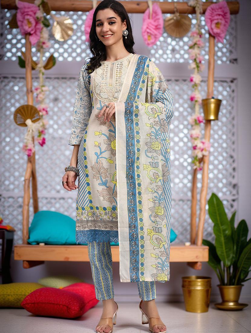 women three quarter sleeve kurta pant with dupatta set - 21982281 - Standard Image - 1