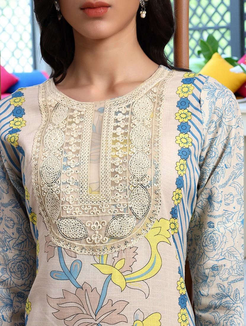 women three quarter sleeve kurta pant with dupatta set - 21982281 - Standard Image - 4