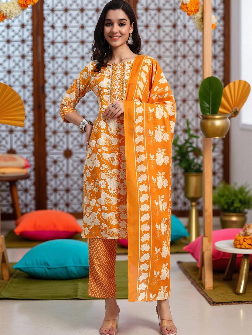 women three quarter sleeve kurta pant with dupatta set - 21982285 -  Standard Image - 1