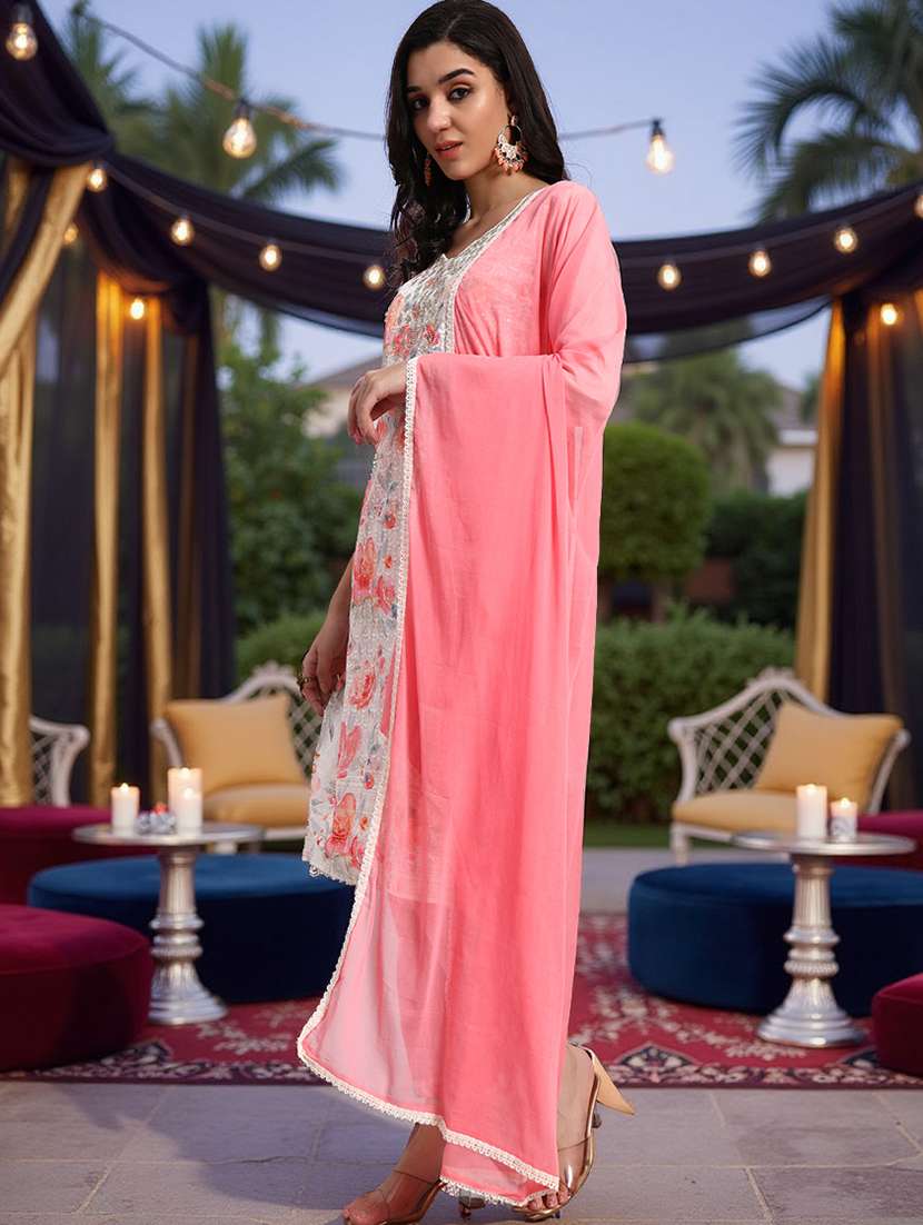 women three quarter sleeve kurta pant with dupatta set - 21982290 -  Standard Image - 1