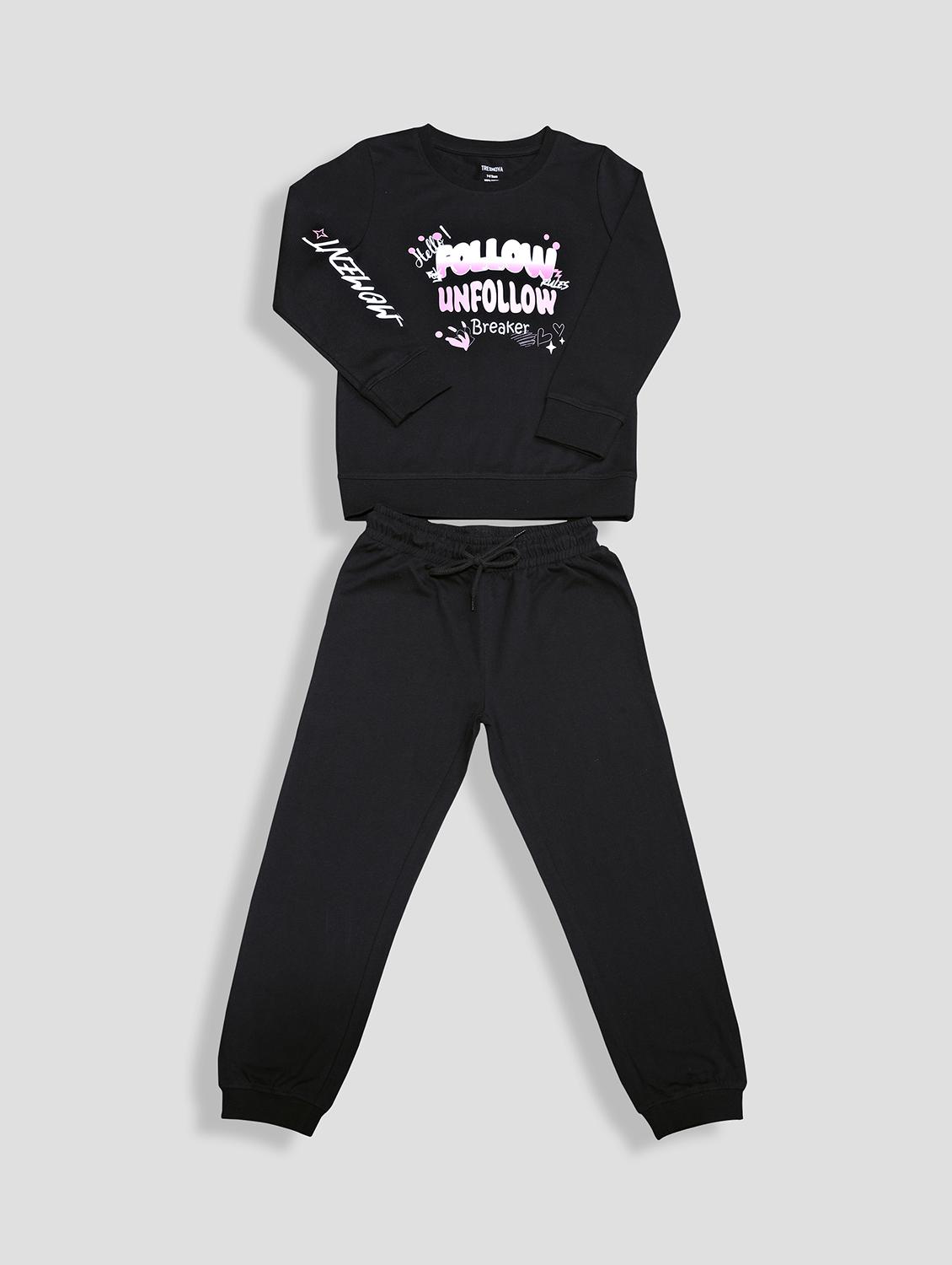girls typographic printed long sleeve pyjama set nightwear - 21982295 - Standard Image - 1