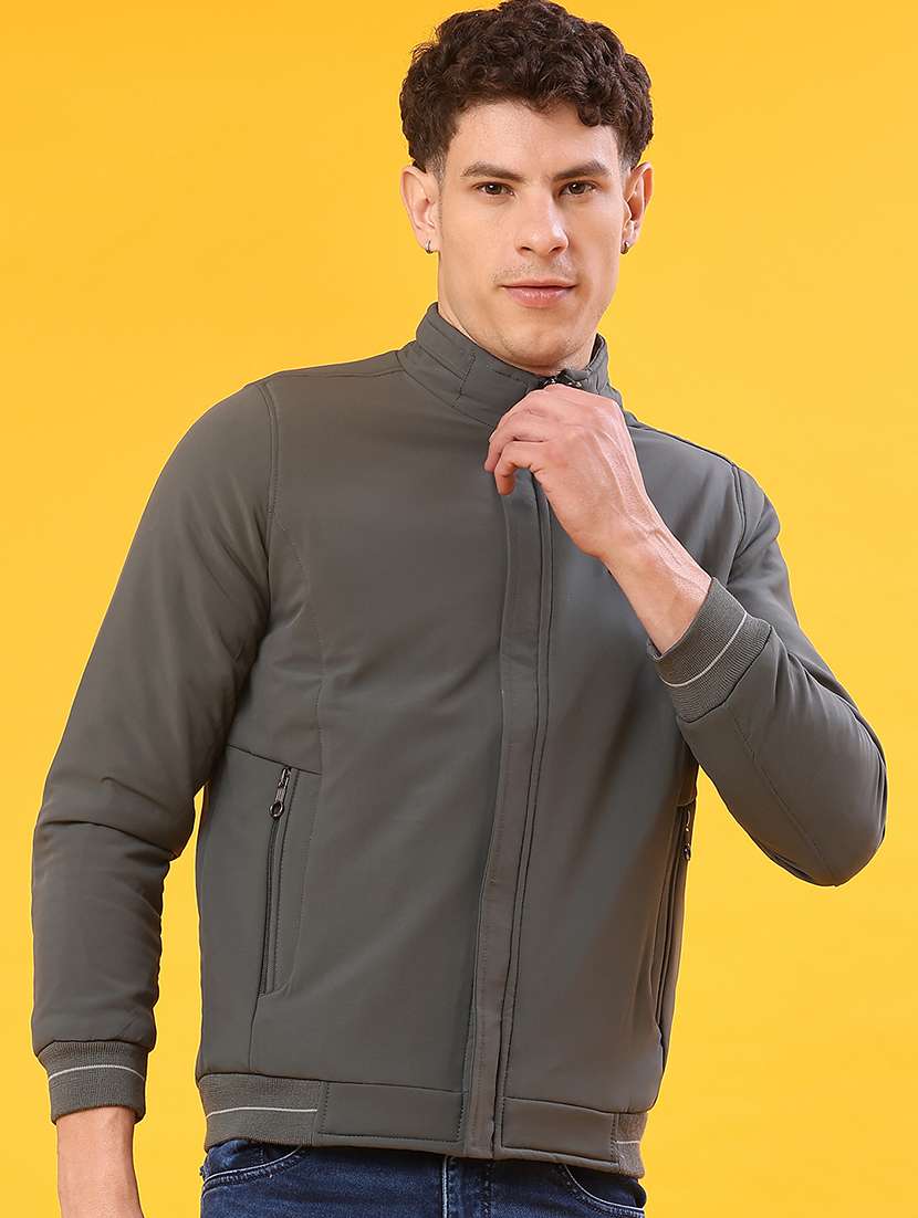 men solid long sleeve bomber jacket