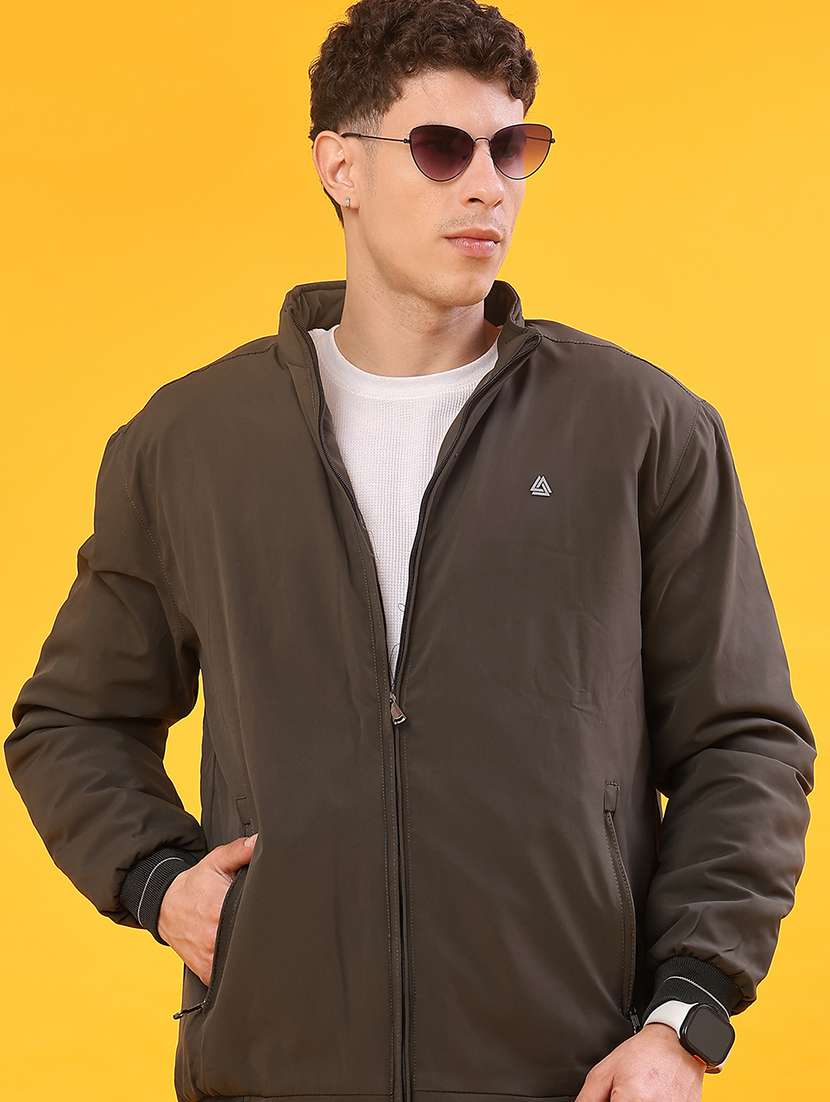 men solid long sleeve bomber jacket