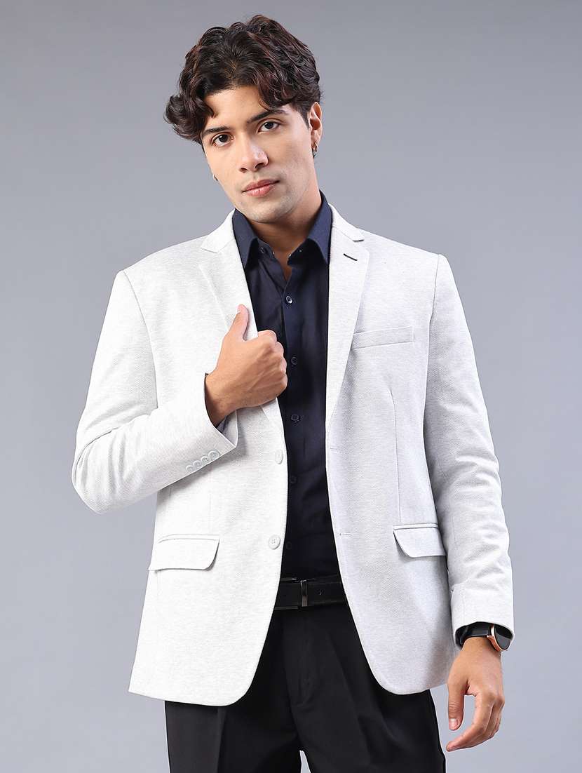 men solid lapel collar single breasted casual blazer