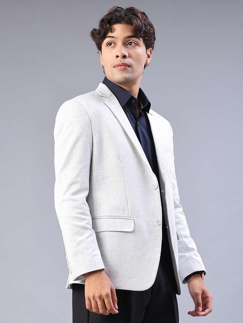 men solid lapel collar single breasted casual blazer - 21982508 -  Standard Image - 1