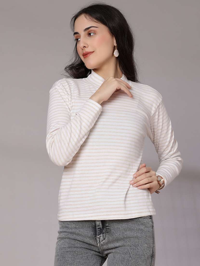 women striped mock neck long sleeve t-shirt - 21982563 -  Standard Image - 1