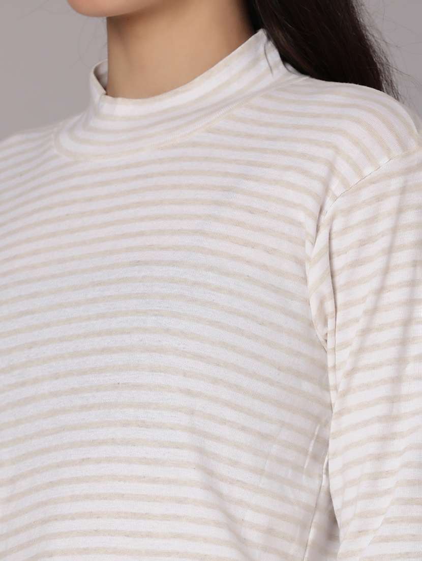 women striped mock neck long sleeve t-shirt - 21982563 -  Standard Image - 4