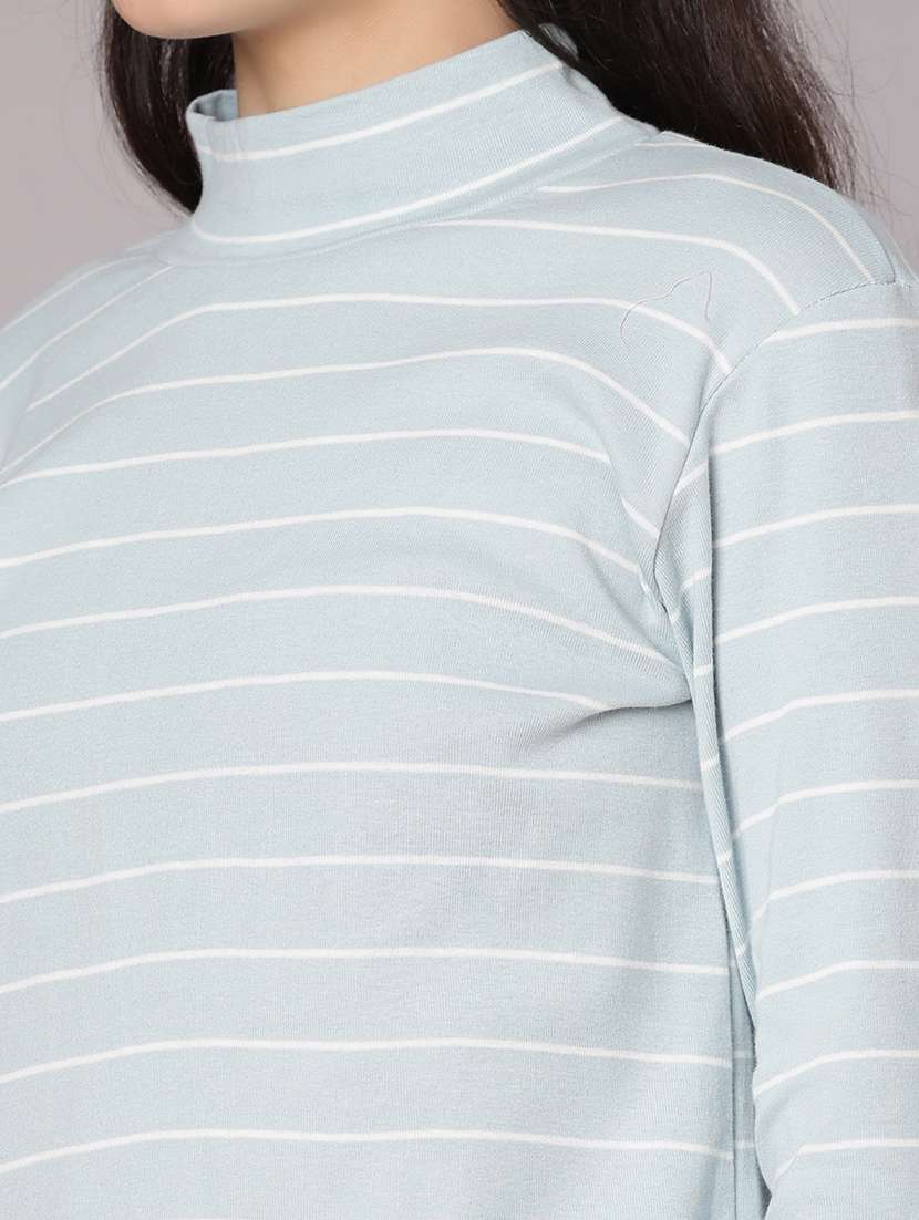 women striped mock neck long sleeve t-shirt - 21982564 -  Standard Image - 4