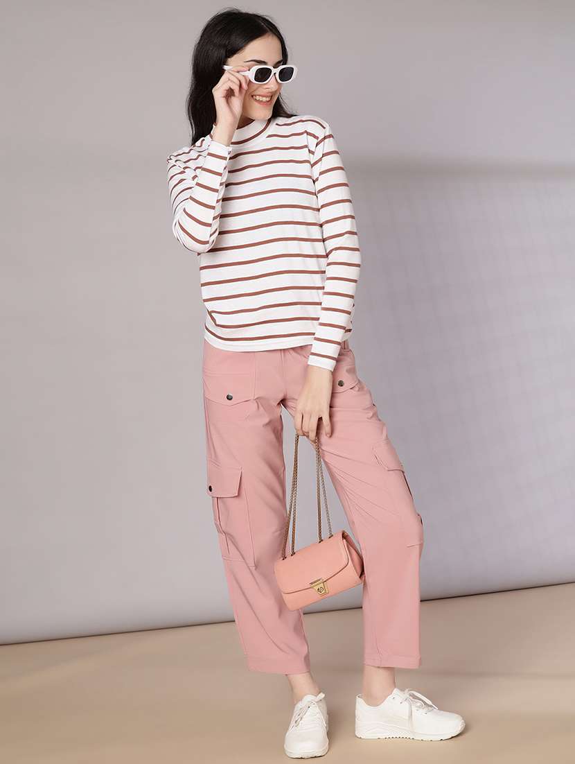 women striped mock neck long sleeve t-shirt - 21982589 -  Standard Image - 4