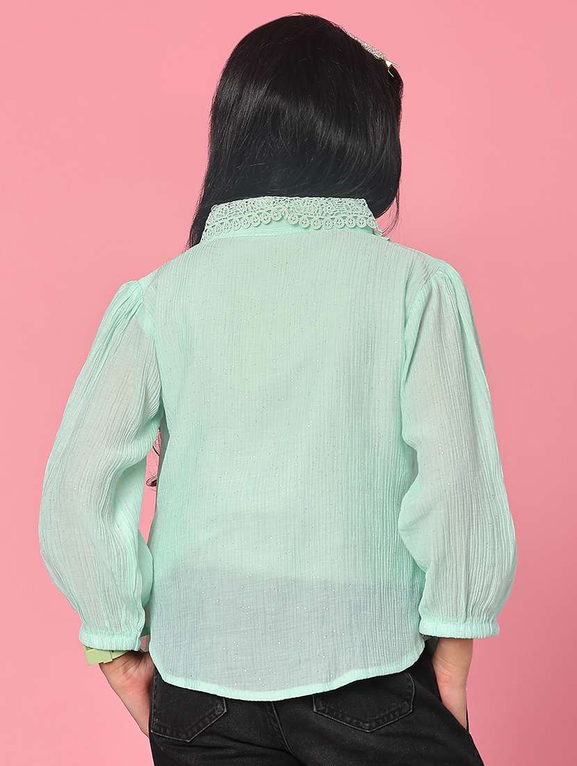 girls solid collared puff sleeve top - 21982699 -  Standard Image - 4