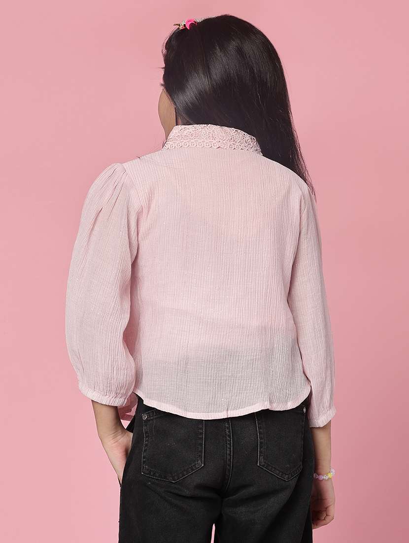 girls solid collared puff sleeve top - 21982701 -  Standard Image - 4