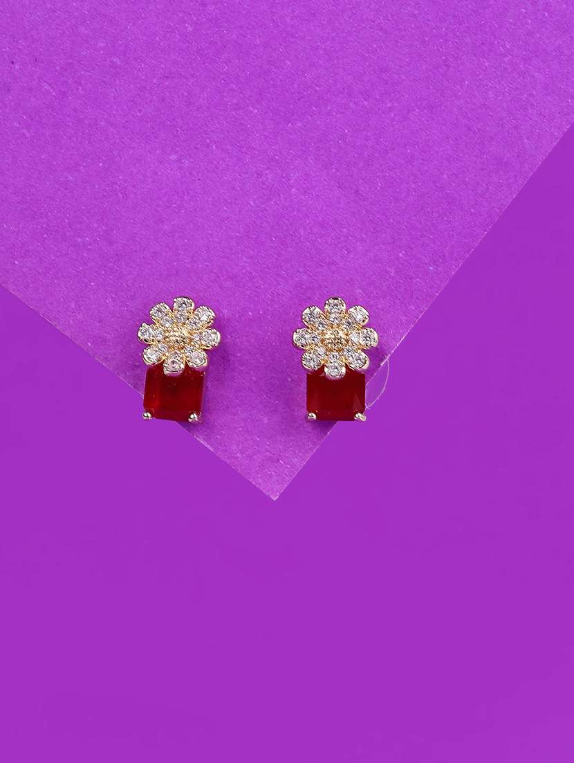 maroon emerald cut stone flower stud earrings - 21982737 -  Standard Image - 1