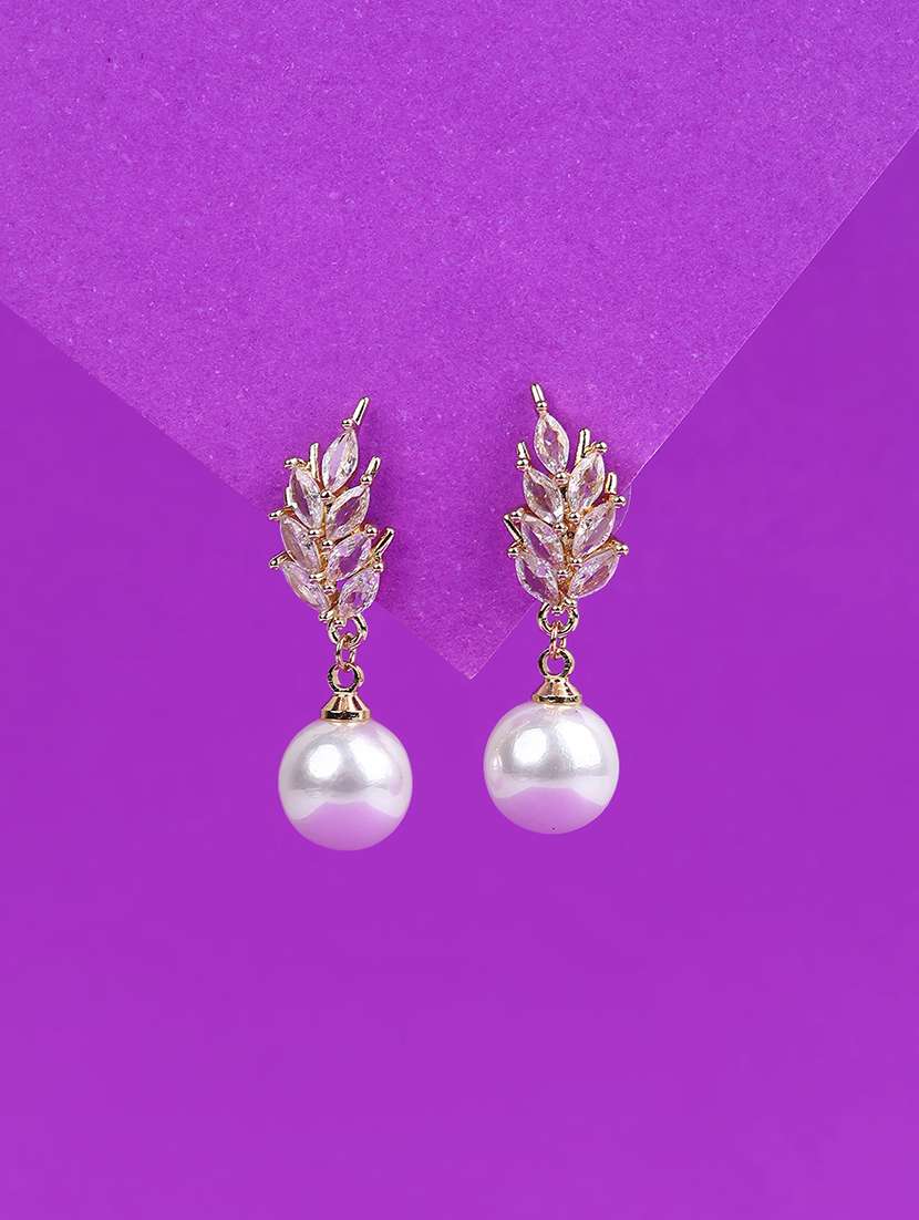 white pearl drop earrings with crystal embellishment - 21982759 -  Standard Image - 1