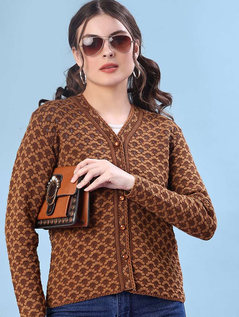 women self design long sleeve cardigan